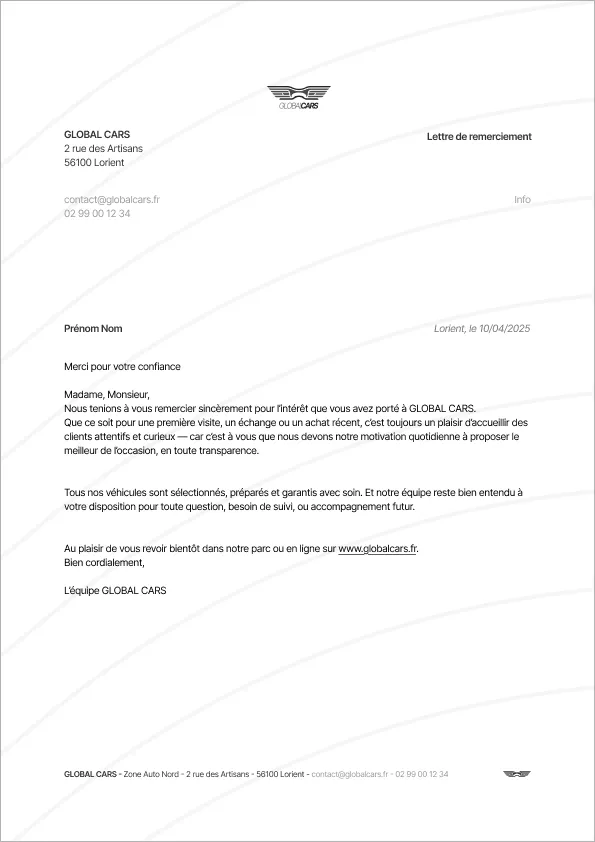 Papeterie A4 Global Cars à en-tête