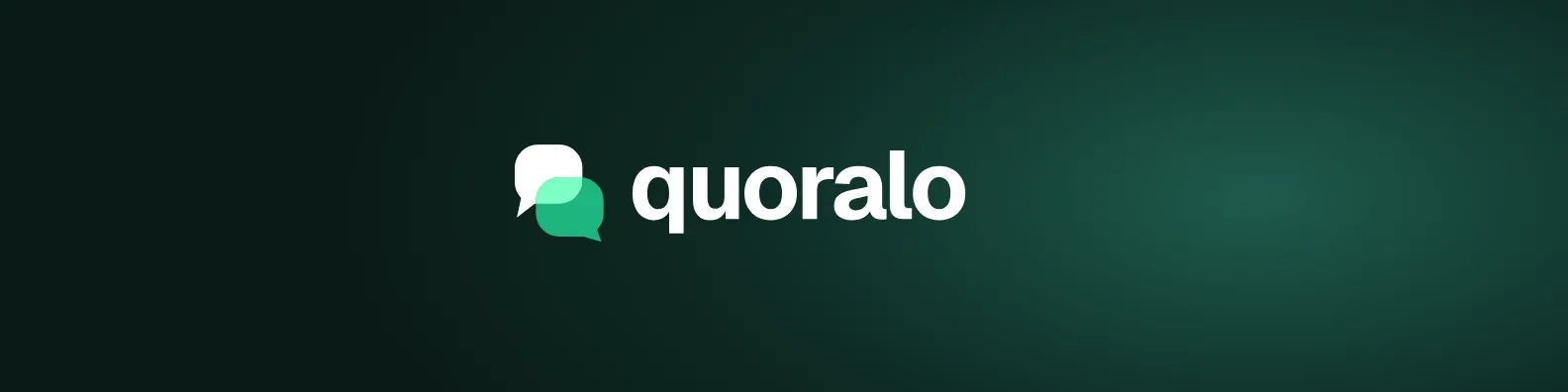 La bannière LinkedIn de Quoralo : le logo en blanc sur un dégradé vert très sombre