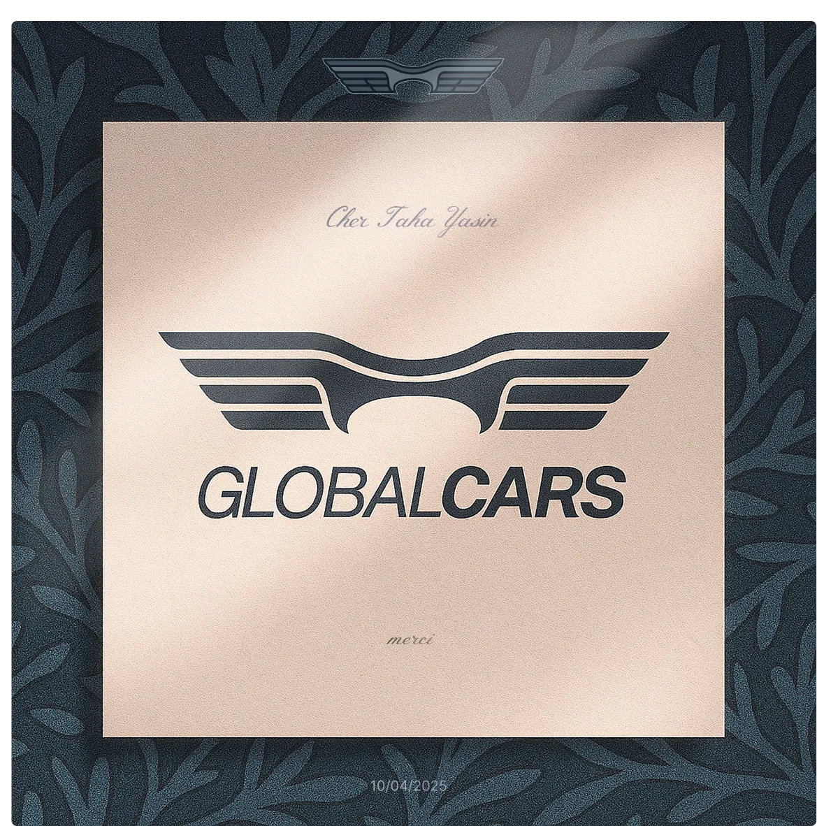Carte de remerciement Global Cars aux couleurs de l’emblème