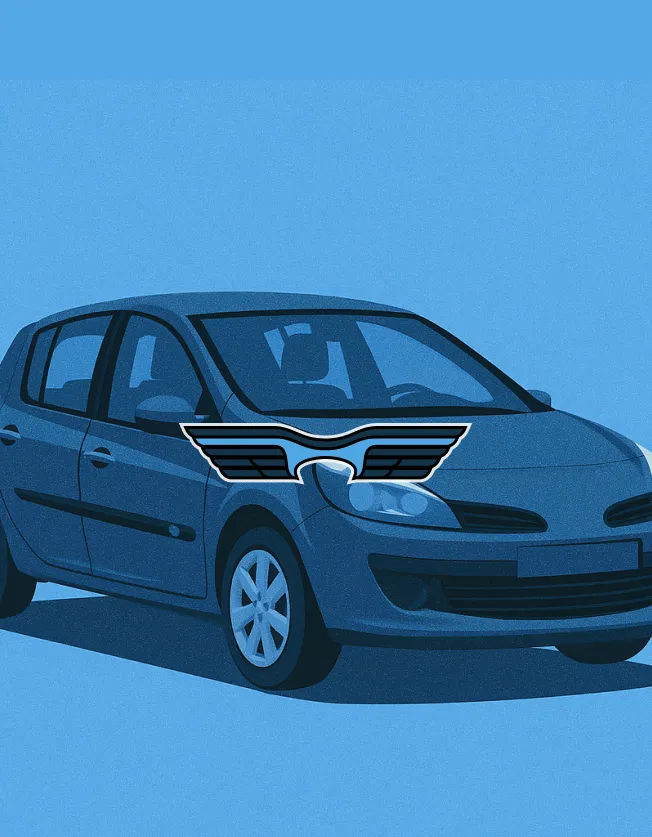 Véhicule bleu floqué de l’emblème Global Cars